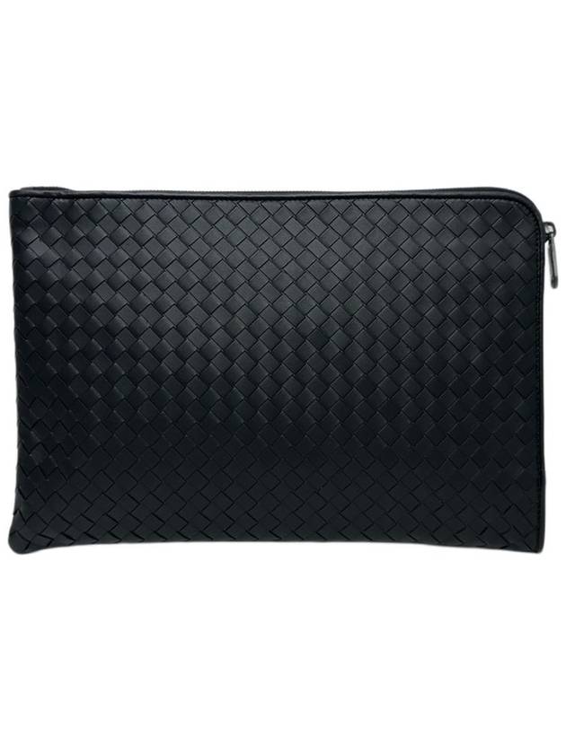 Intrecciato Weaving Zipper Medium Clutch Bag Black - BOTTEGA VENETA - BALAAN 2