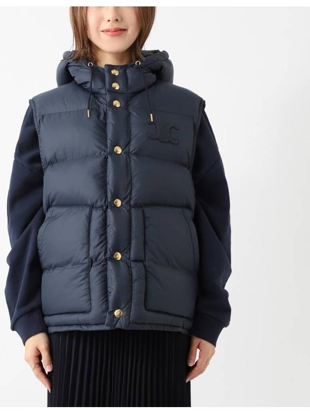 Triomphe Patch Hooded Down Vest Light Navy - CELINE - BALAAN 6