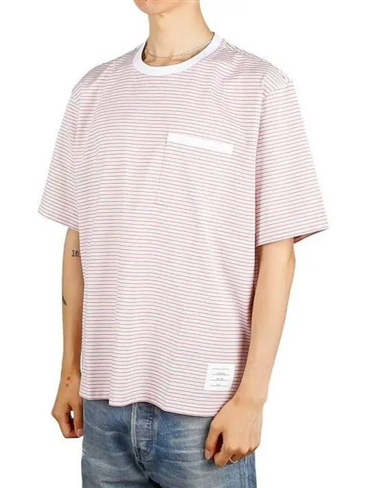 Striped Pocket Cotton Oversized Short Sleeve T-Shirt Orange - THOM BROWNE - BALAAN 2