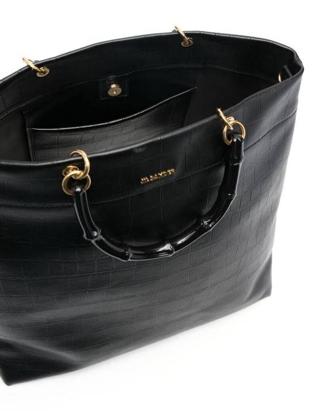 Embossed Bamboo Tote Bag Black - JIL SANDER - BALAAN 4