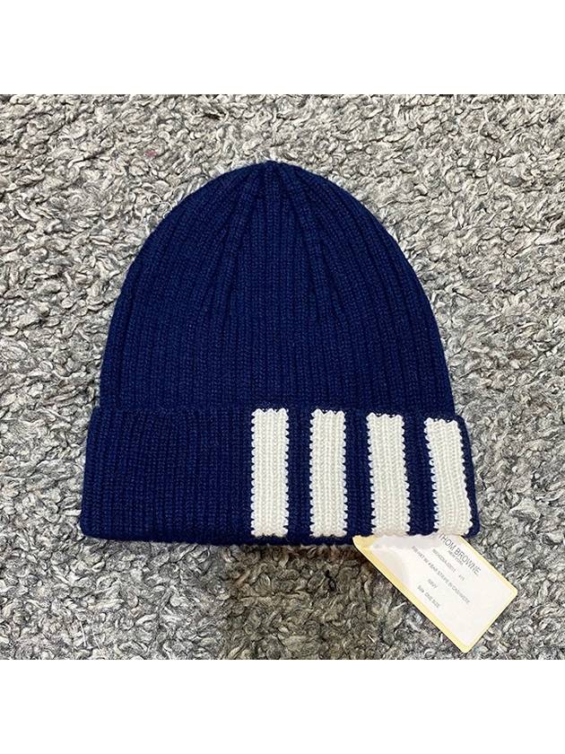 4 Bar Stripe Cashmere Beanie Navy - THOM BROWNE - BALAAN.