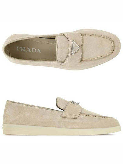 Triangle Logo Suede Loafers Beige - PRADA - BALAAN 2