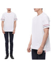 Textured Cotton Stripe Short Sleeve T-Shirt White - THOM BROWNE - BALAAN 2