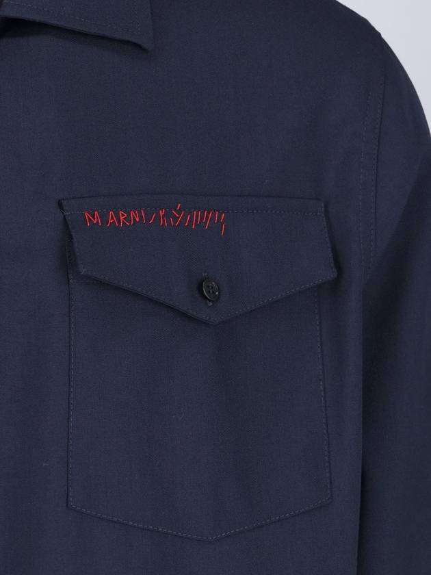 Logo Relaxed Fit Virgin Wool Long Sleeve Shirt Navy - MARNI - BALAAN 4