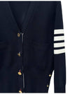 Milano Stitch 4 Bar Classic V Neck Fine Merino Wool Cardigan Navy - THOM BROWNE - BALAAN 4