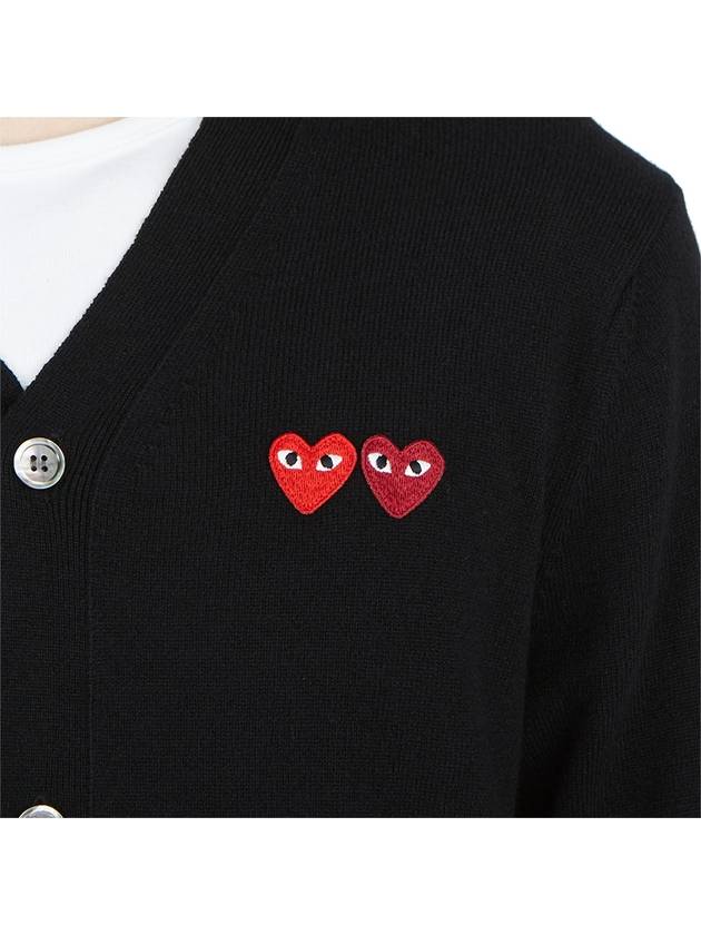 Play Double Heart Logo Wool Cardigan P1 N058 1 Black - COMME DES GARCONS - BALAAN 9