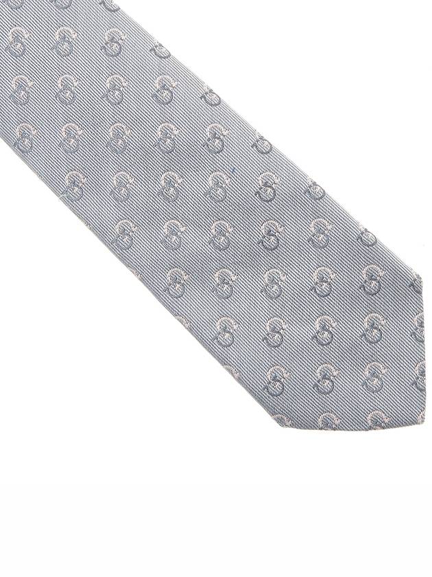 Gancini Cotton Silk Blend Tie Grey - SALVATORE FERRAGAMO - BALAAN 6