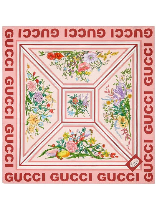 Women's Floral Print Silk Scarf Pink - GUCCI - BALAAN.