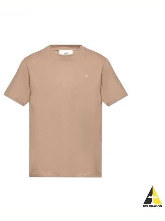 Tone On Tone Heart Logo Organic Cotton Short Sleeve T-Shirt Brown - AMI - BALAAN 2