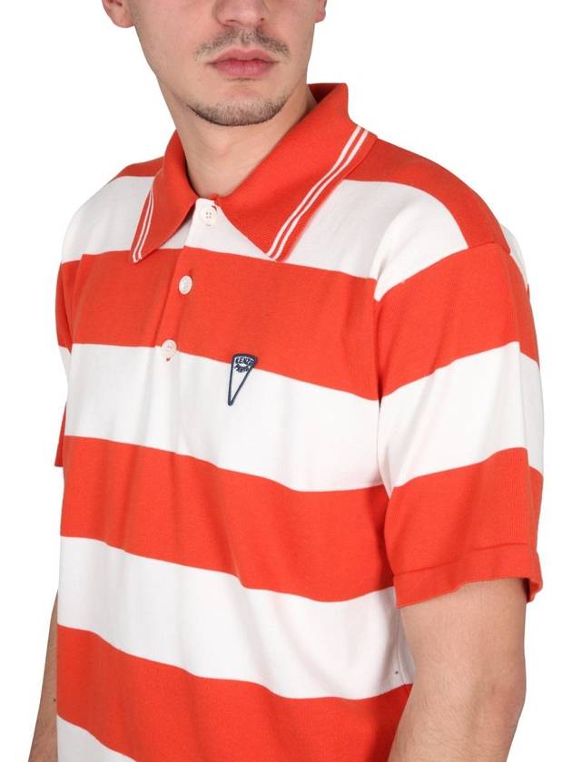 Men's Logo Graphic Striped Cotton Polo Shirt Red - KENZO - BALAAN 5