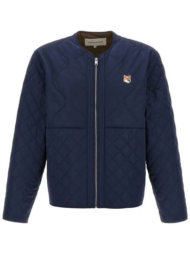 Men's Institutional FoHead Quilted Nylon Zip-up Jacket Ink Blue - MAISON KITSUNE - BALAAN 2