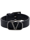 V Logo Leather Bracelet Black - VALENTINO - BALAAN 3