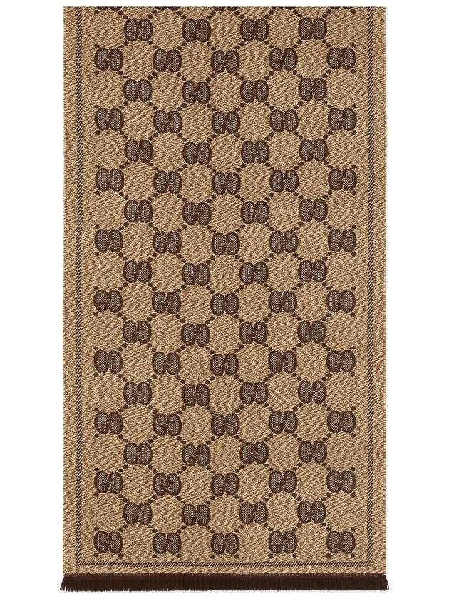 GG jacquard wool muffler beige brown - GUCCI - BALAAN.