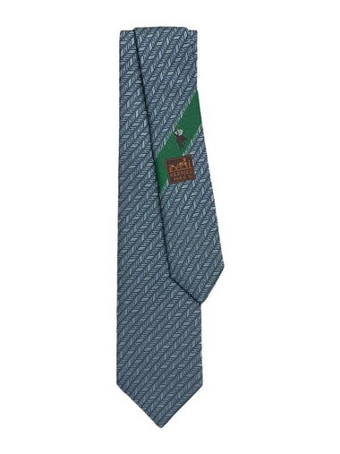 H Chevron Silk Tie 7CM Marine - HERMES - BALAAN 1