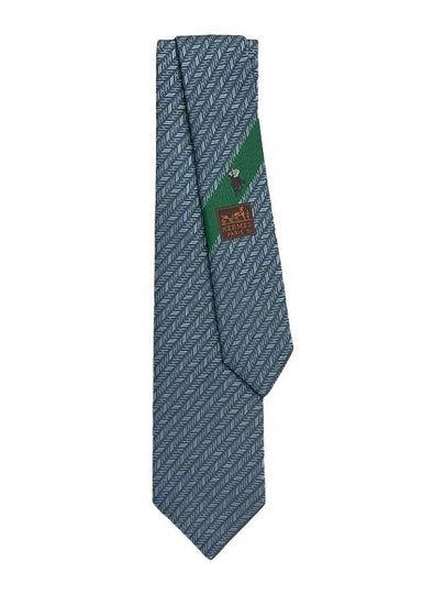 H Chevron Silk Tie 7CM Marine - HERMES - BALAAN 2