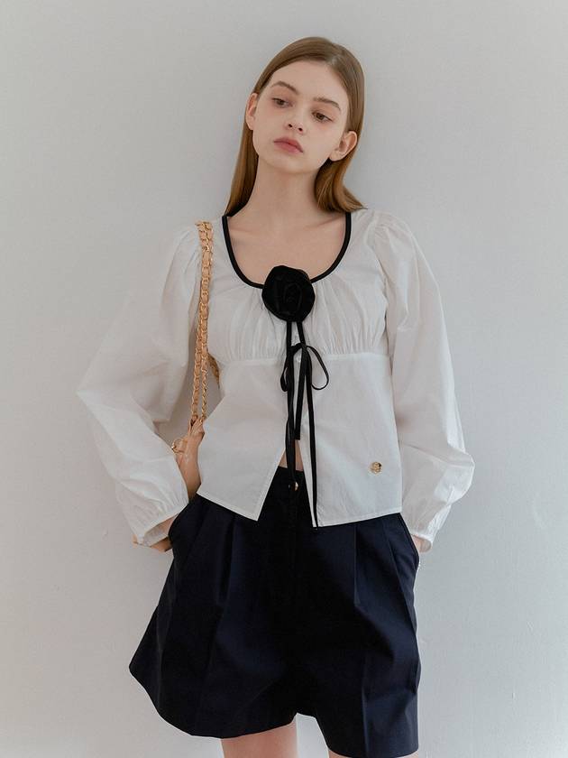 ROSE CORSAGE RIBBON BLOUSE_WHITE - ANOETIC - BALAAN 1