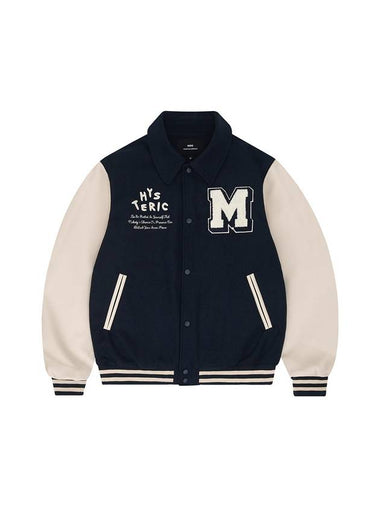 Wool Collar Varsity Jacket Navy - MOO - BALAAN 1