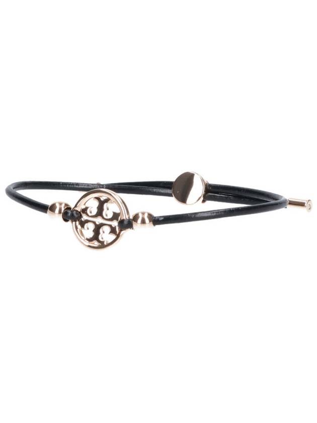 Miller Logo Charm Slider Leather Bracelet Black - TORY BURCH - BALAAN 3