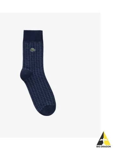 Men s L logo jacquard pattern medium neck socks navy - LACOSTE - BALAAN 1