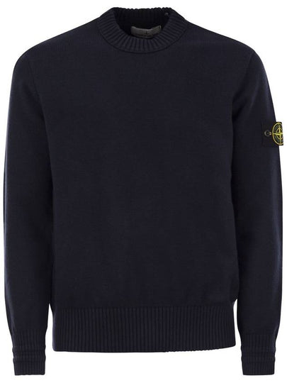 Round Neck Wappen Organic Knit Top Navy - STONE ISLAND - BALAAN 2