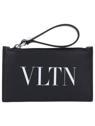 Logo Strap Card Holder Black Wallet - VALENTINO - BALAAN 1