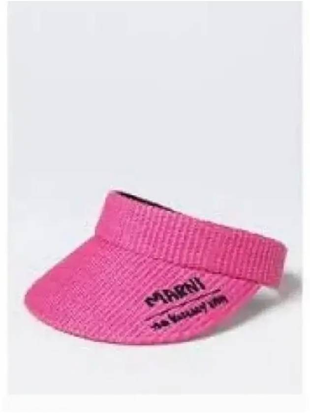 Embroidered Logo Touch Strap Raffia Visor Hat Pink - MARNI - BALAAN 2