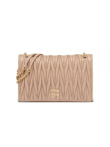 Matelasse Plaque Logo Nappa Leather Cross Bag Beige - MIU MIU - BALAAN 1