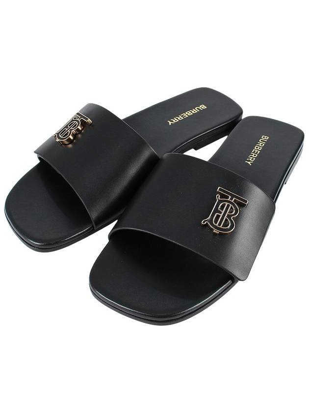 Monogram Motif Leather Slide Slippers Black - BURBERRY - BALAAN 3