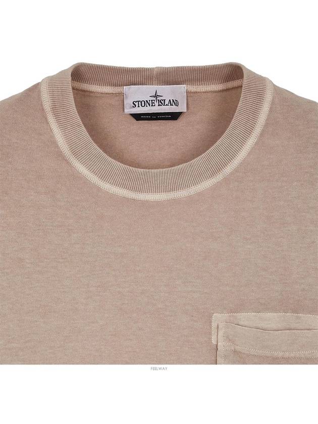 Men's Pisato Effect Logo Patch Pocket Short Sleeve T-Shirt Beige Grey - STONE ISLAND - BALAAN 5