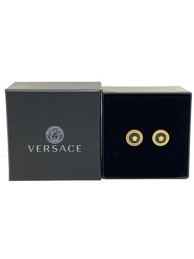 Enamel Medusa Stud Earrings Black Gold - VERSACE - BALAAN 4