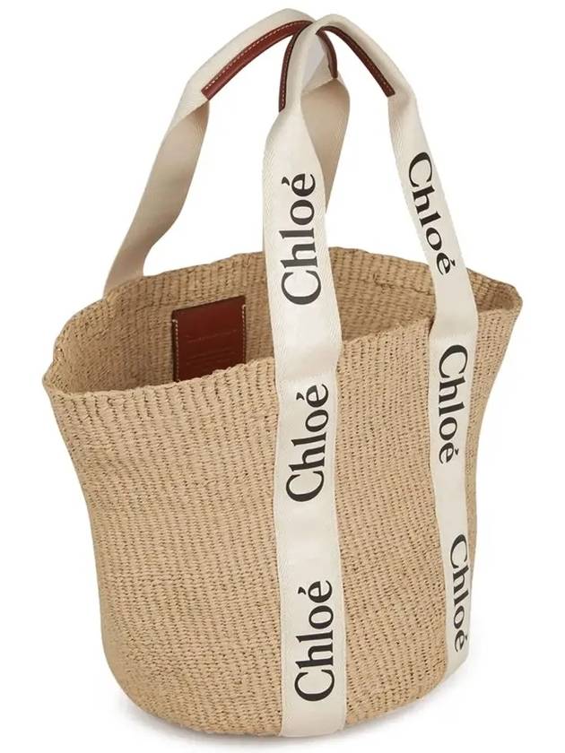 Large Woody Basket Tote Bag White Beige - CHLOE - BALAAN 4