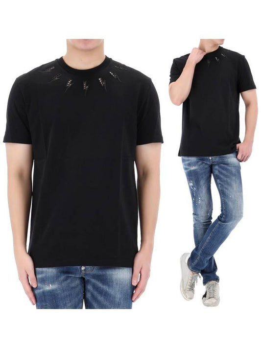Men's Cotton Short Sleeve T-Shirt Black - NEIL BARRETT - BALAAN 2