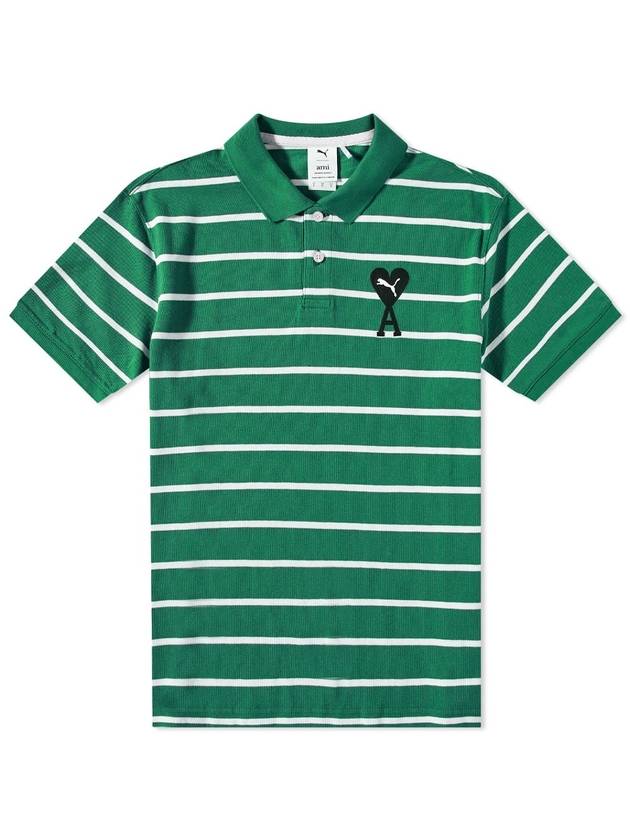 Logo Stripe Polo Shirt Green - PUMA - BALAAN 1