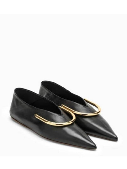 Women's Metal Detail Leather Ballerina Flats Black - JIL SANDER - BALAAN 2