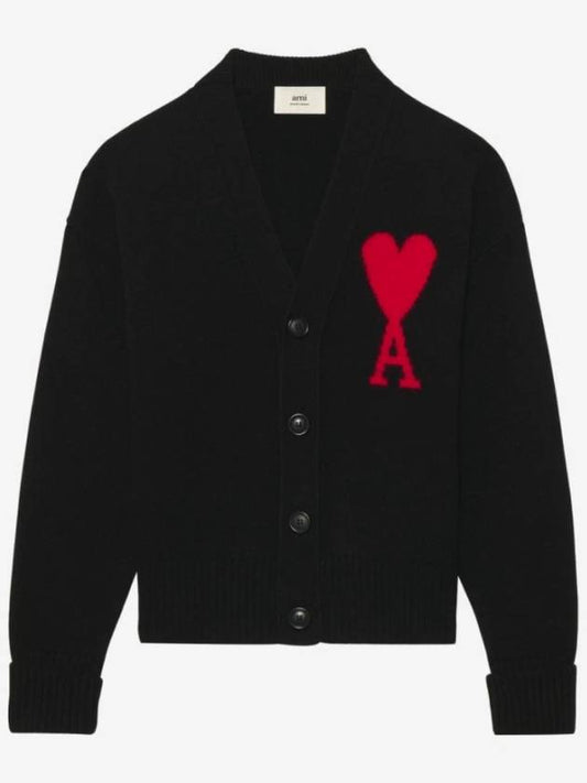 Big Heart Logo Wool Cardigan Black - AMI - BALAAN 2