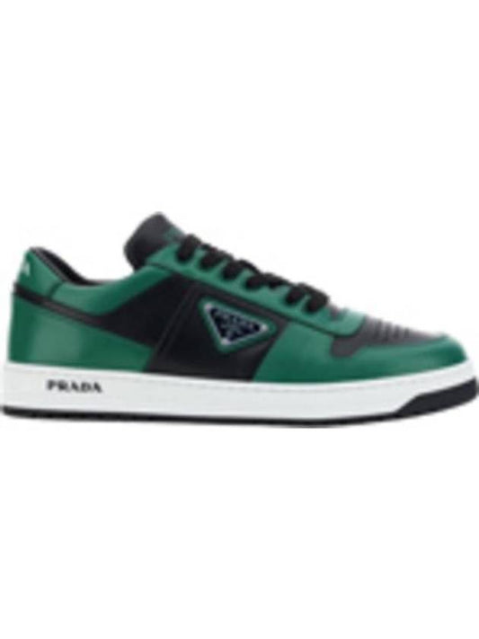 Men's Downtown Triangle Logo Leather Low Top Sneakers Black Green - PRADA - BALAAN 1