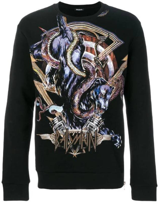 Men's Snake Fencer Printing Sweatshirt Black - BALMAIN - BALAAN.