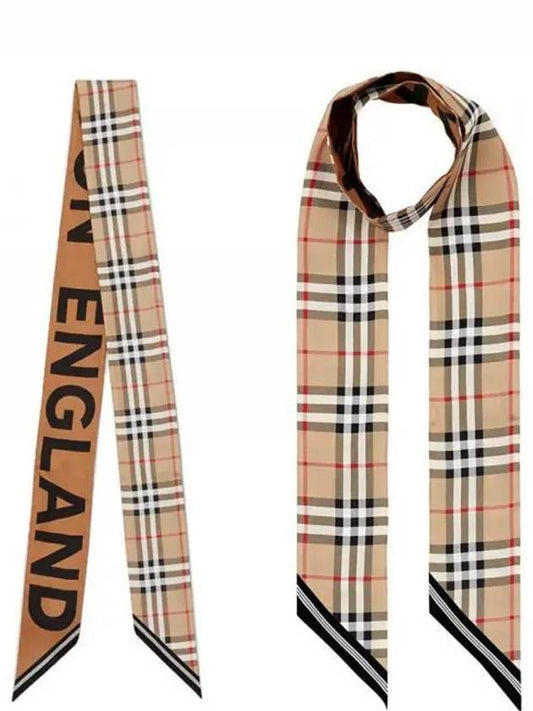 Vintage Check Logo Print Silk Skinny Reversible Scarf Archive Beige - BURBERRY - BALAAN 2