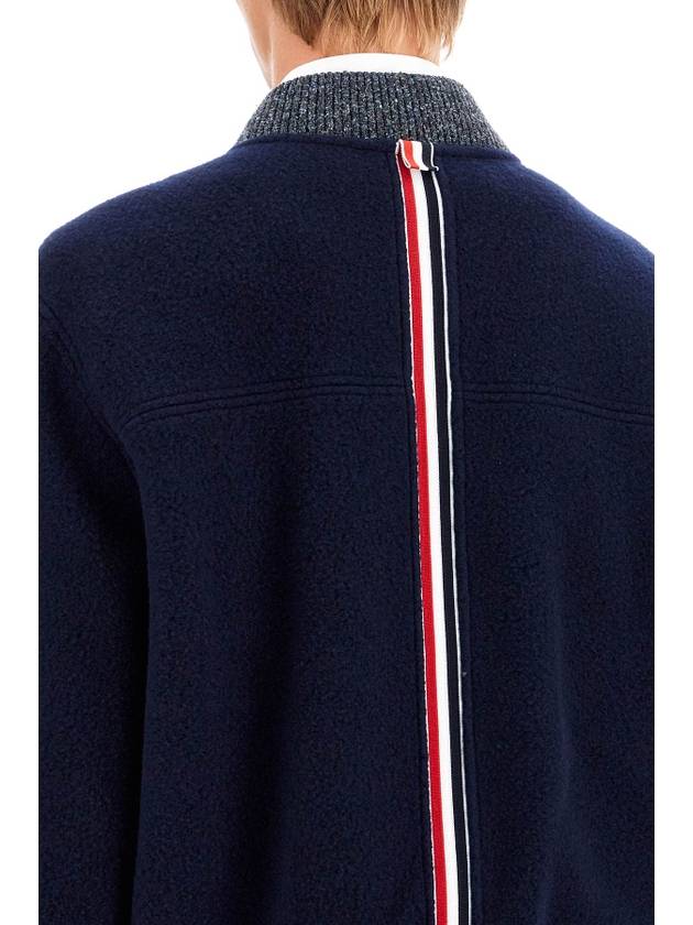 Fleece Stripe Wool Bomber Jacket Navy - THOM BROWNE - BALAAN 5