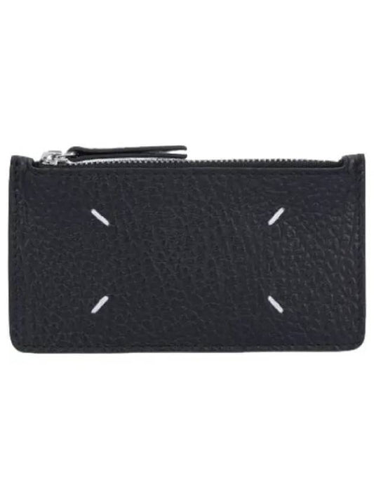 Stitched Zipper Card Case Black Wallet - MAISON MARGIELA - BALAAN 1