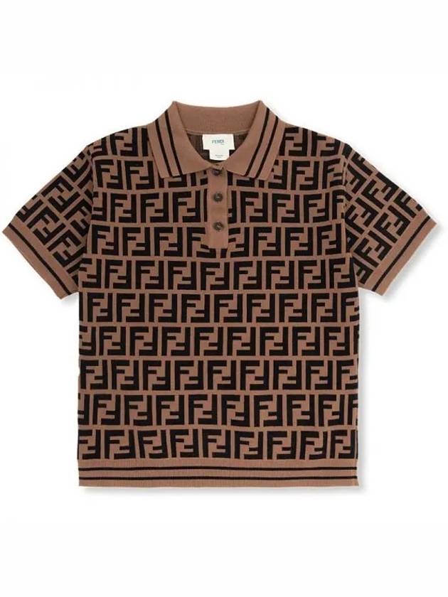 Kids FF Motif Polo Short Sleeve T-Shirt Brown - FENDI - BALAAN 2