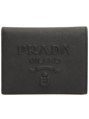 Small Saffiano Leather Bicycle Wallet Sky Black - PRADA - BALAAN 1