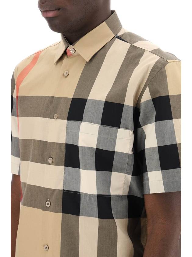 Men's Check Motif Cotton Short Sleeve Shirt Beige - BURBERRY - BALAAN 5