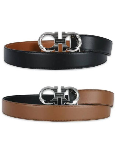 Gancini Buckle Reversible Leather Belt Black - SALVATORE FERRAGAMO - BALAAN 2