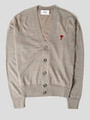 Red Heart Logo Merino Wool Cardigan Beige - AMI - BALAAN 2