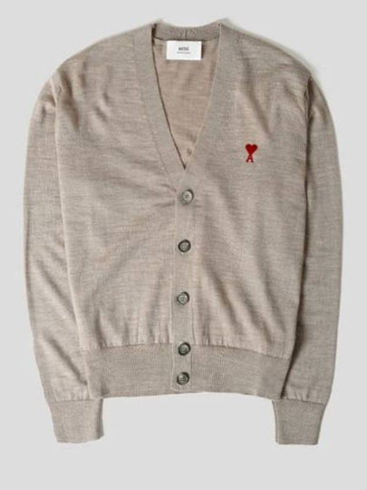 Red Heart Logo Merino Wool Cardigan Beige - AMI - BALAAN 2