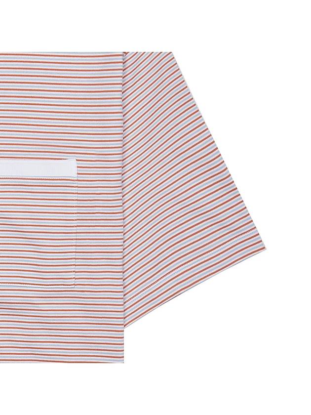 Striped Pocket Cotton Oversized Short Sleeve T-Shirt Orange - THOM BROWNE - BALAAN 7