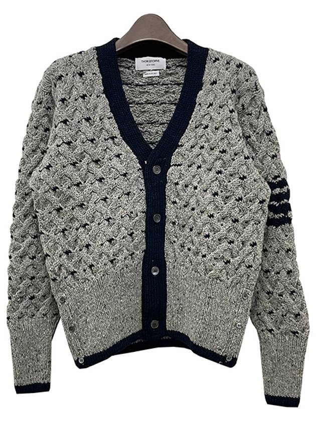 4 Bar Stripe Cable Knit Cardigan Grey - THOM BROWNE - BALAAN 2