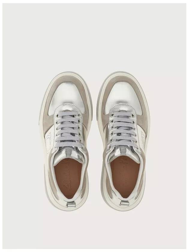 Metallic Low-Top Sneakers Grey - SALVATORE FERRAGAMO - BALAAN 3