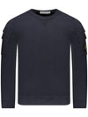 Garment Dyed Double Pocket Brushed Cotton Fleece Sweatshirt Navy - STONE ISLAND - BALAAN 2